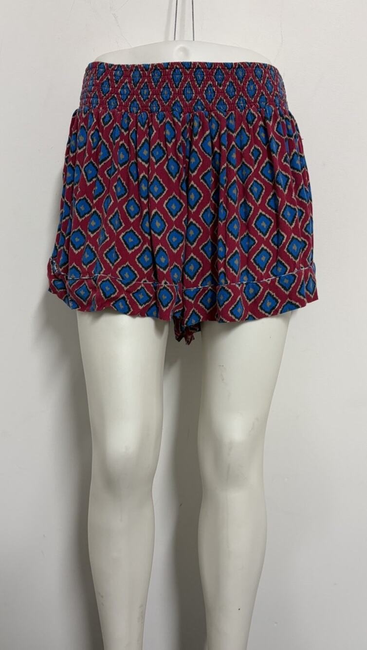 Hunter Bell Shorts Size Medium Red Blue High Waist Pull On Floaty